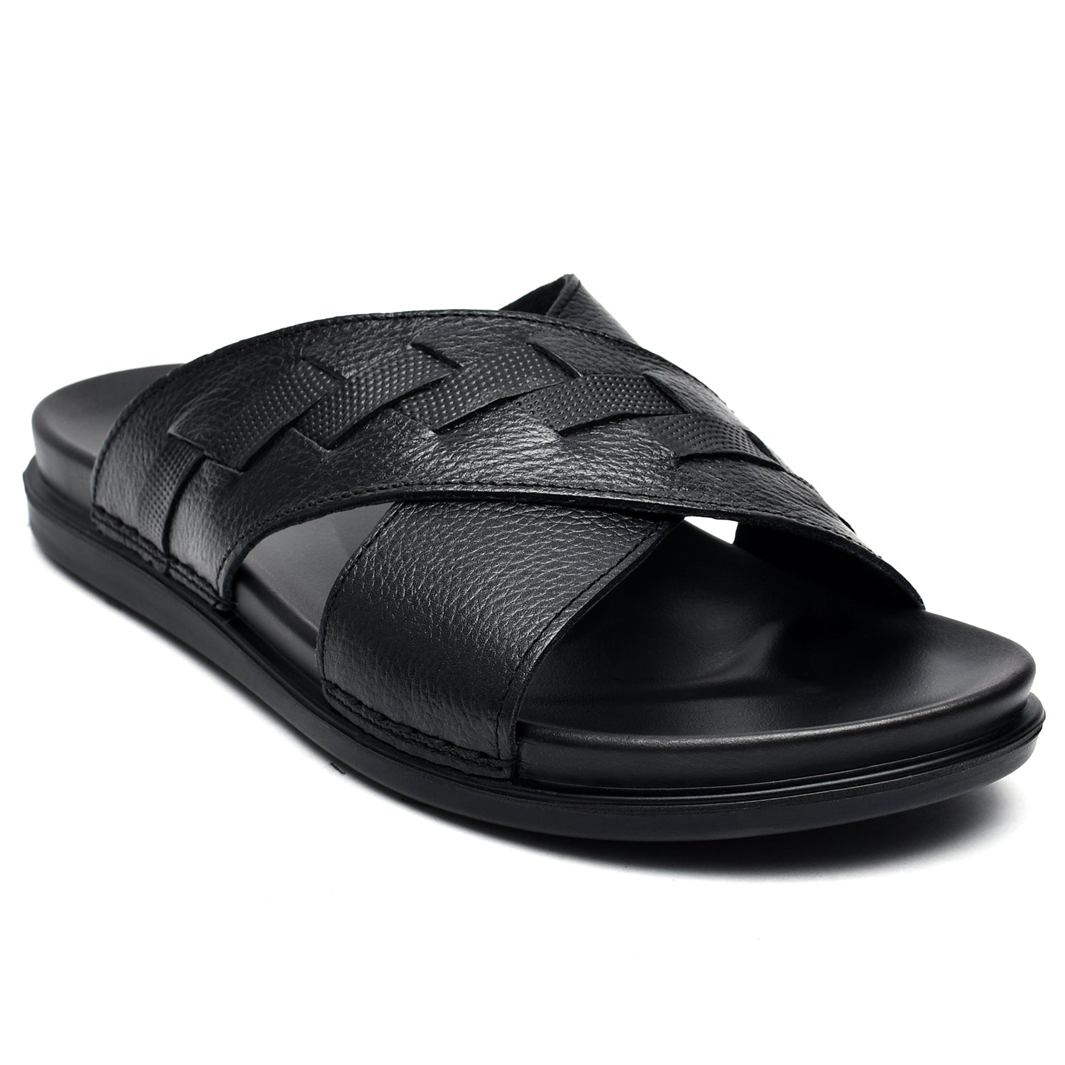 LEATHER SLIPPER - AR-009 BLACK