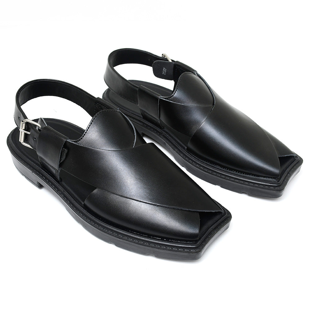 LEATHER PESHAWARI CHAPPAL - PAHARI-002 BLACK