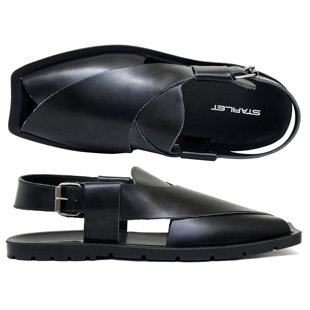 LEATHER PESHAWARI  CHAPPAL - NPT-01 BLACK
