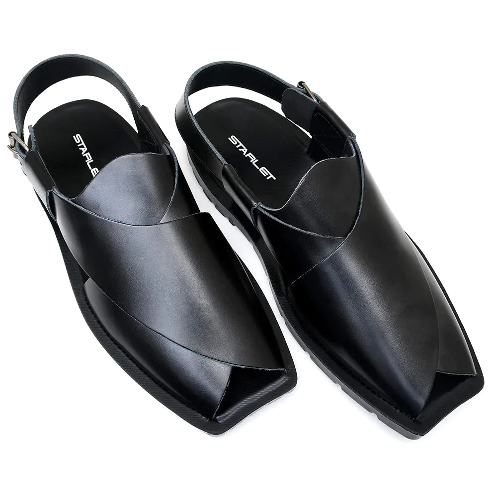 LEATHER PESHAWARI  CHAPPAL - NPT-01 BLACK