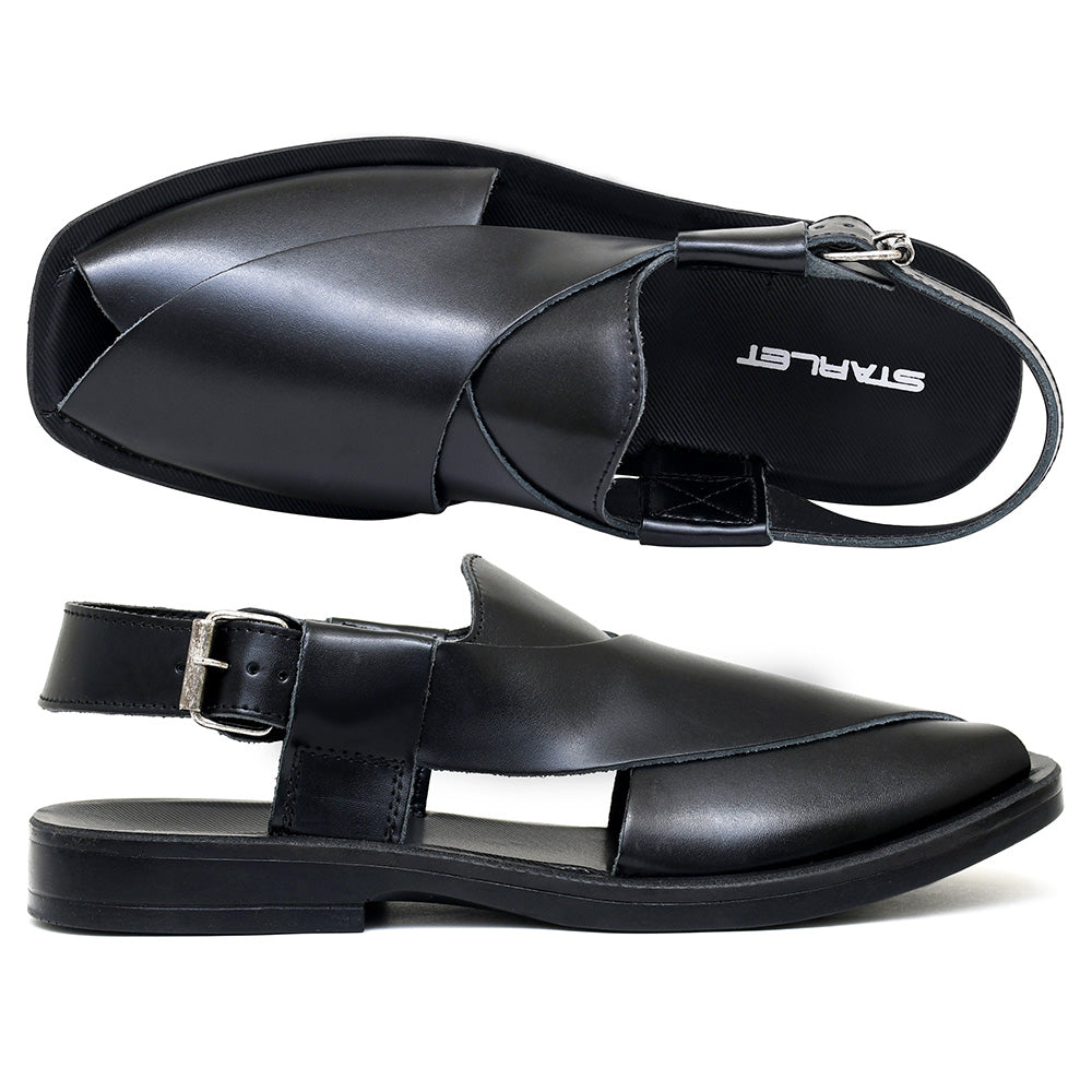 LEATHER PESHAWARI CHAPPAL - PS-1501 BLACK