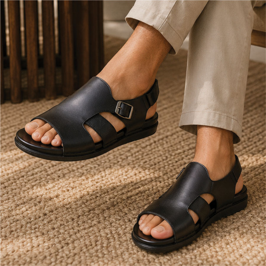 LEATHER SANDAL - AR-113 BLACK