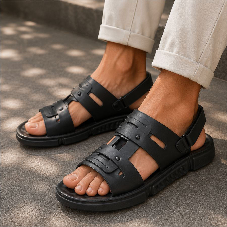 LEATHER SANDAL - SPT-1222 BLACK