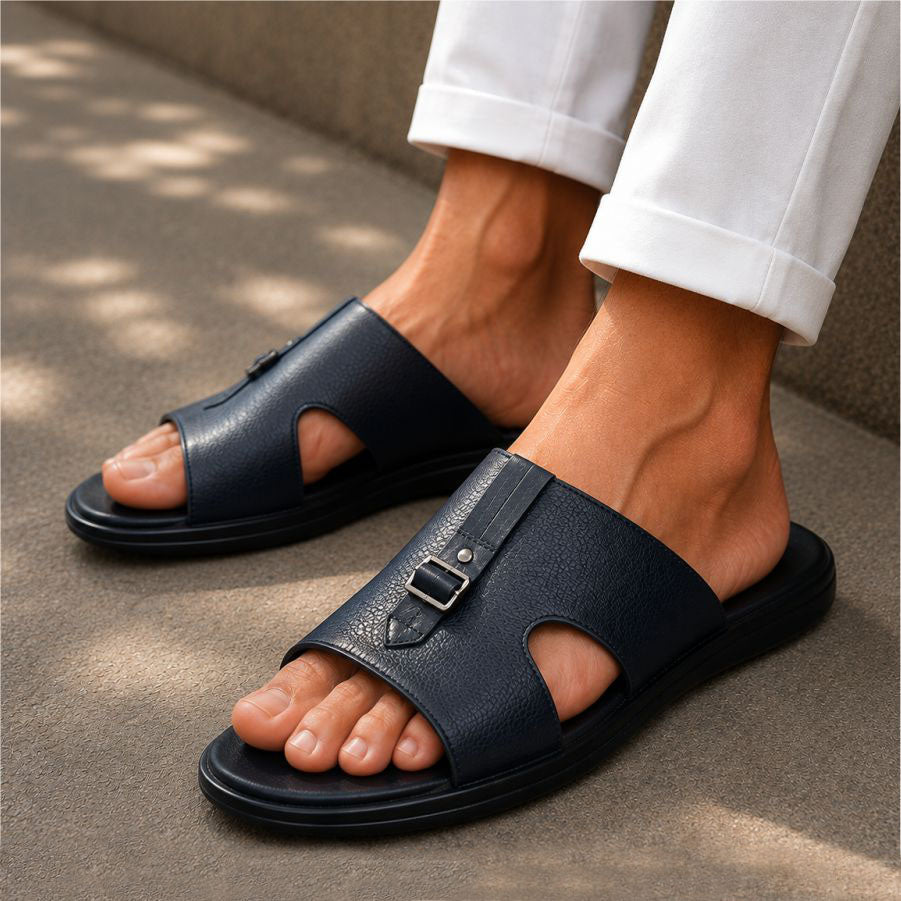 LEATHER SLIPPER - VCT-001 BLUE