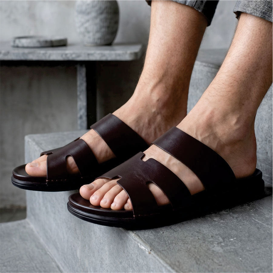 LEATHER SLIPPER - AR-008 BROWN