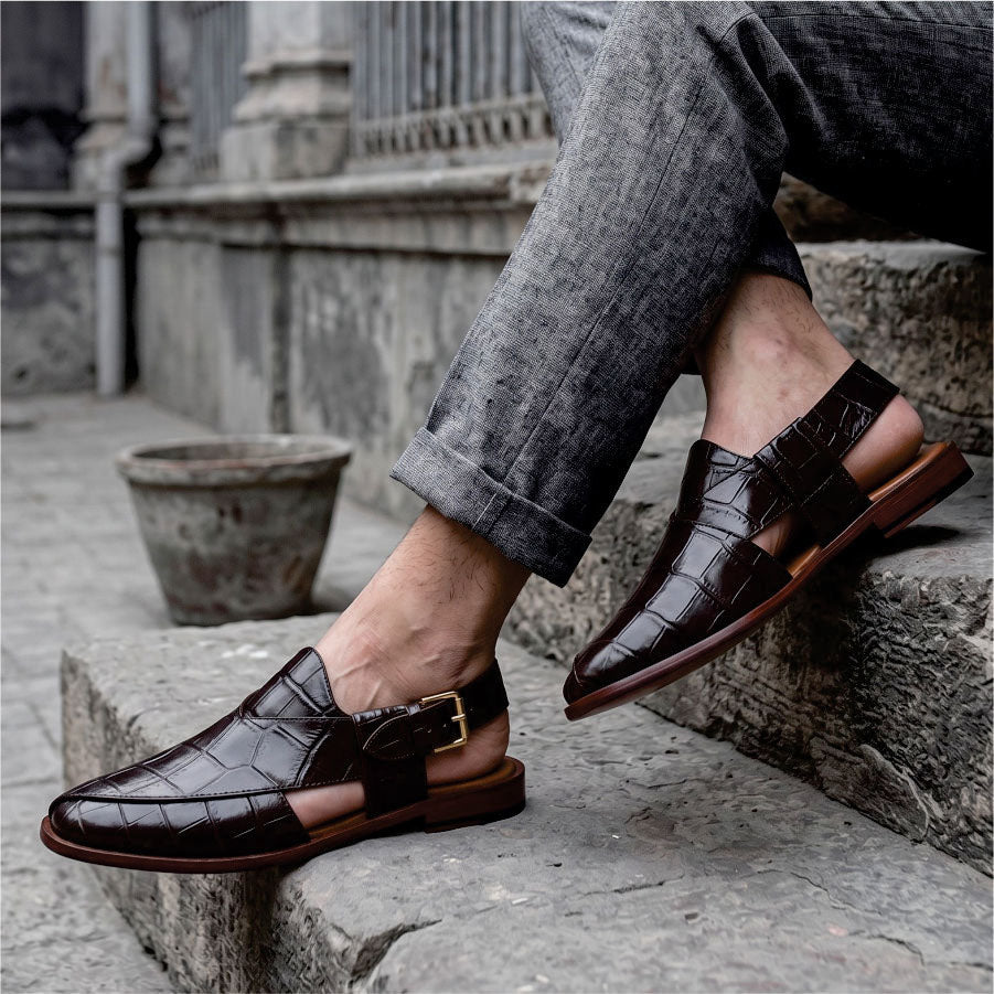 LEATHER PESHAWARI CHAPPAL - P-169 BROWN