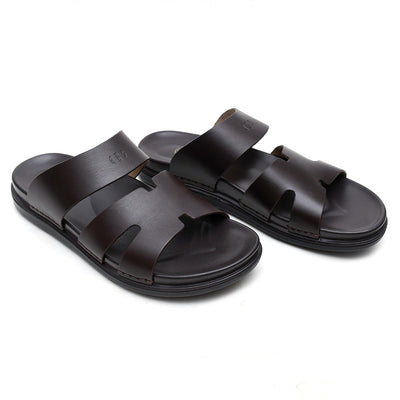 LEATHER SLIPPER - AR-008 BROWN