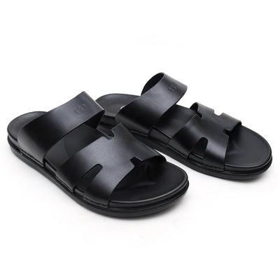 LEATHER SLIPPER - AR-008 BLACK
