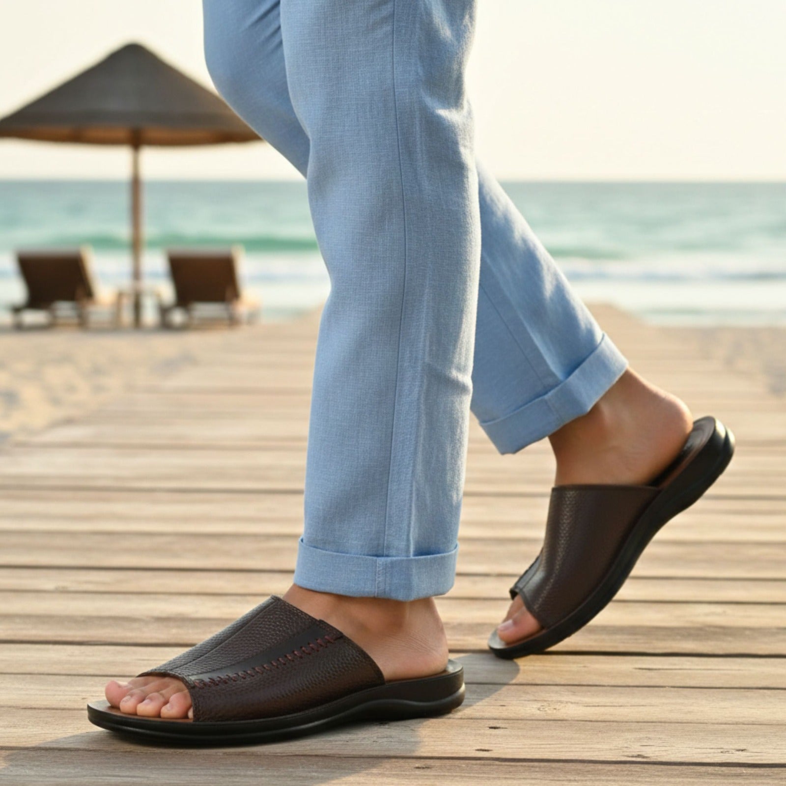 LEATHER SLIPPER - RF-179 BROWN