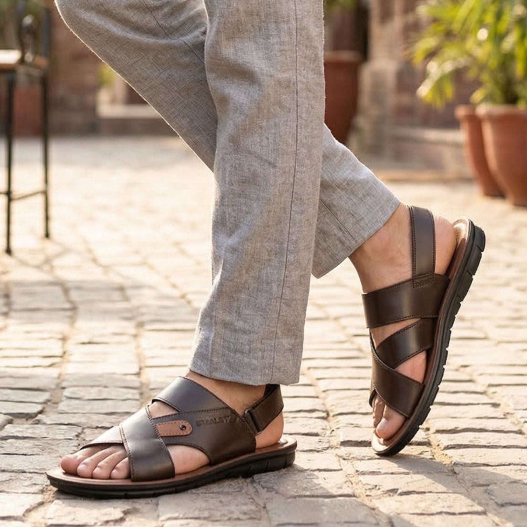 LEATHER SANDAL - AK-112 BROWN