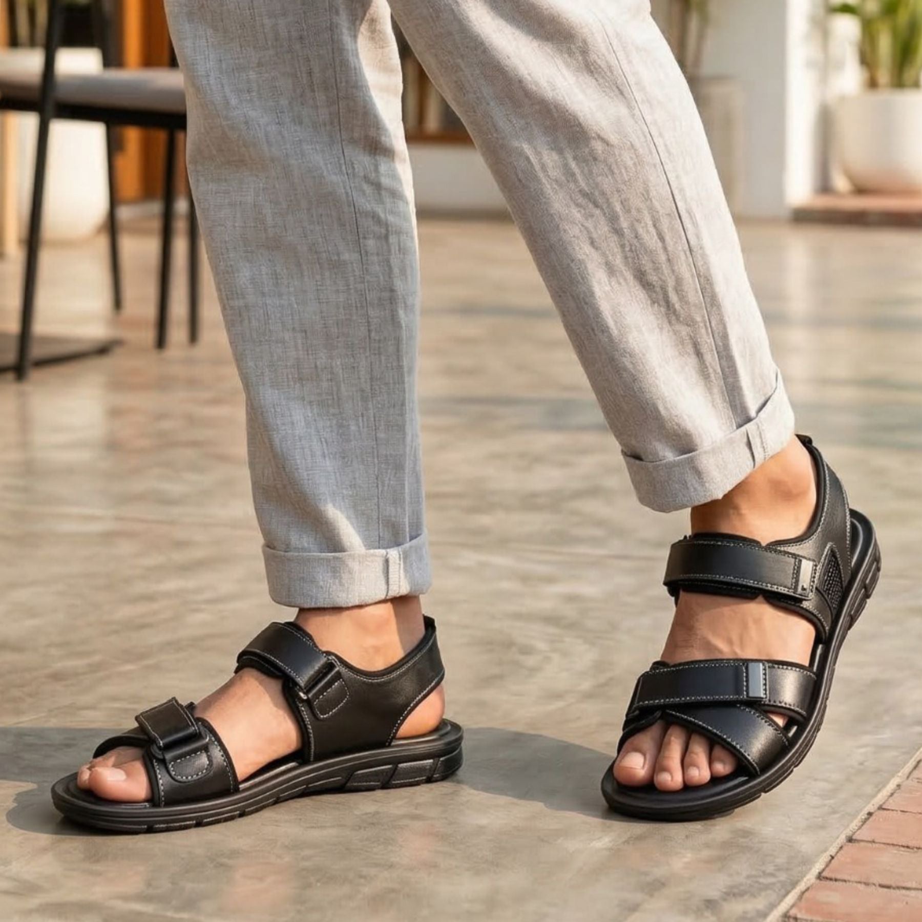 LEATHER SANDAL - AK-110 BLACK