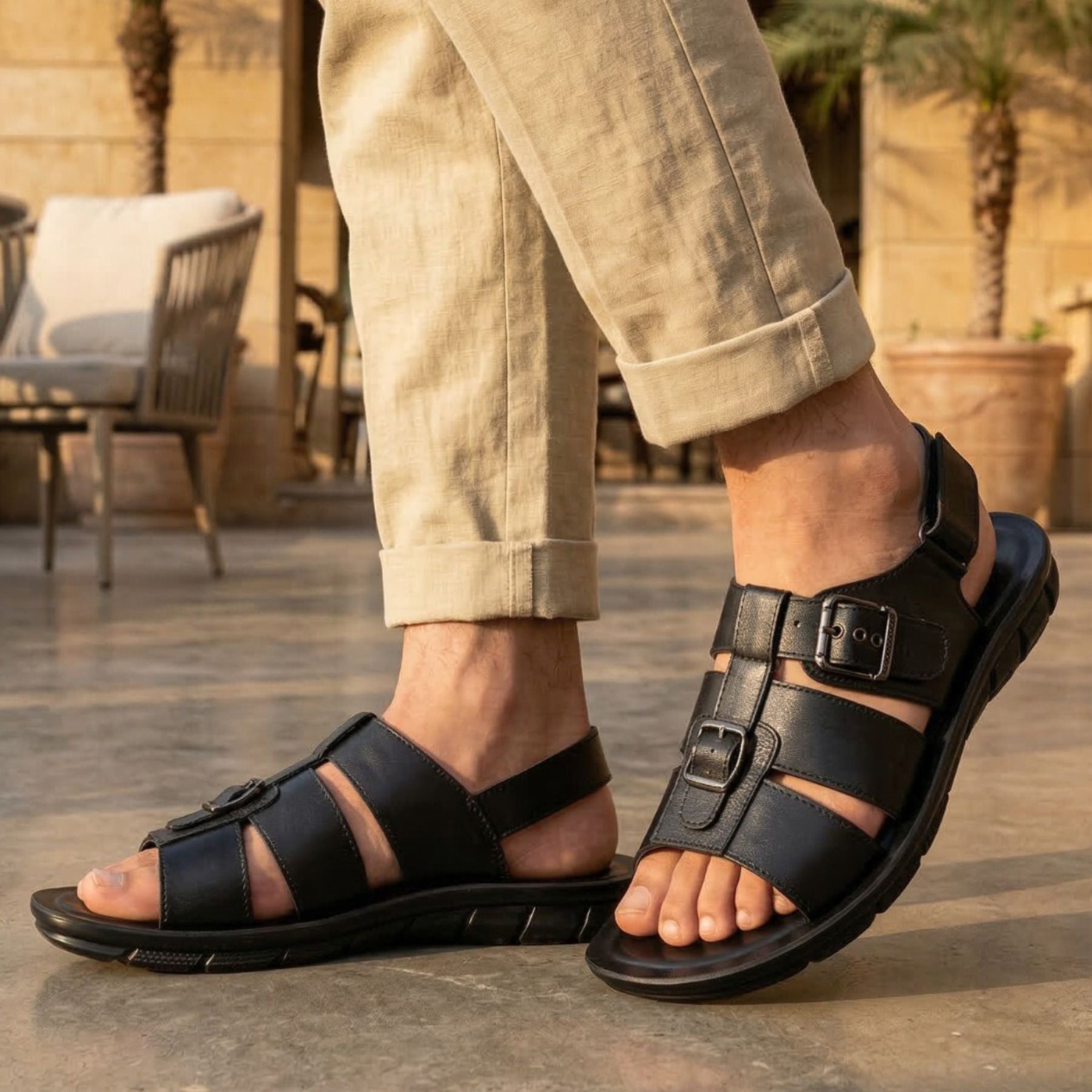 LEATHER SANDAL - AK-115 BLACK