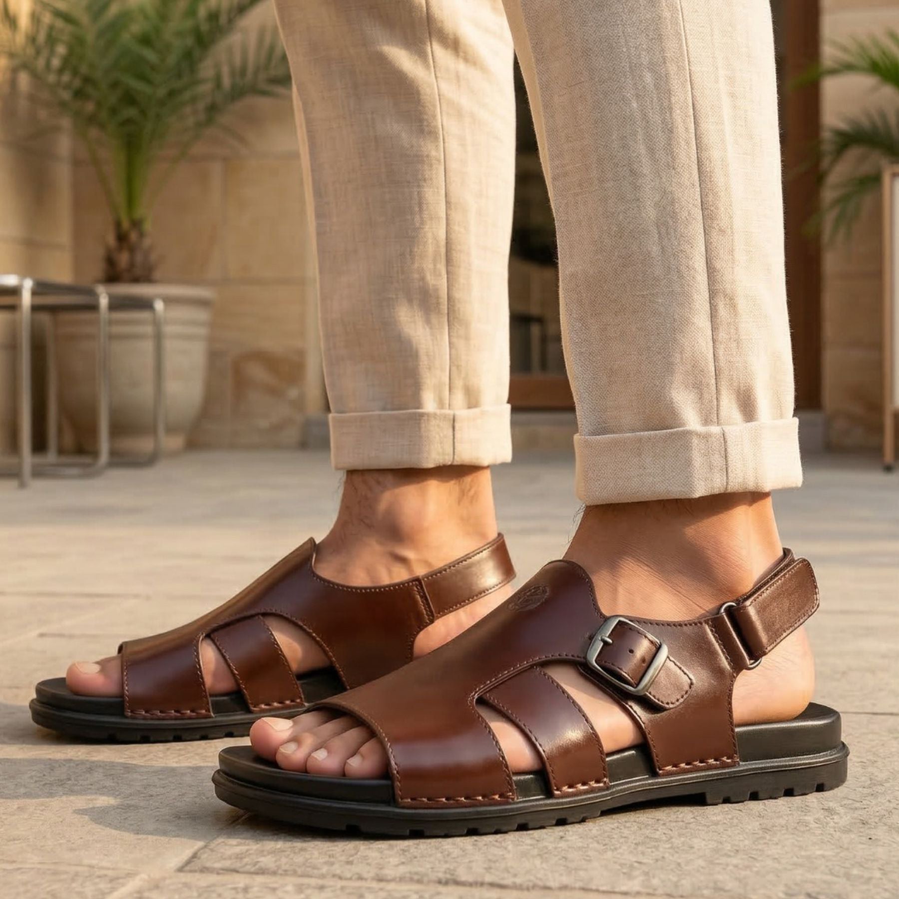 LEATHER SANDAL - AR-113 BROWN