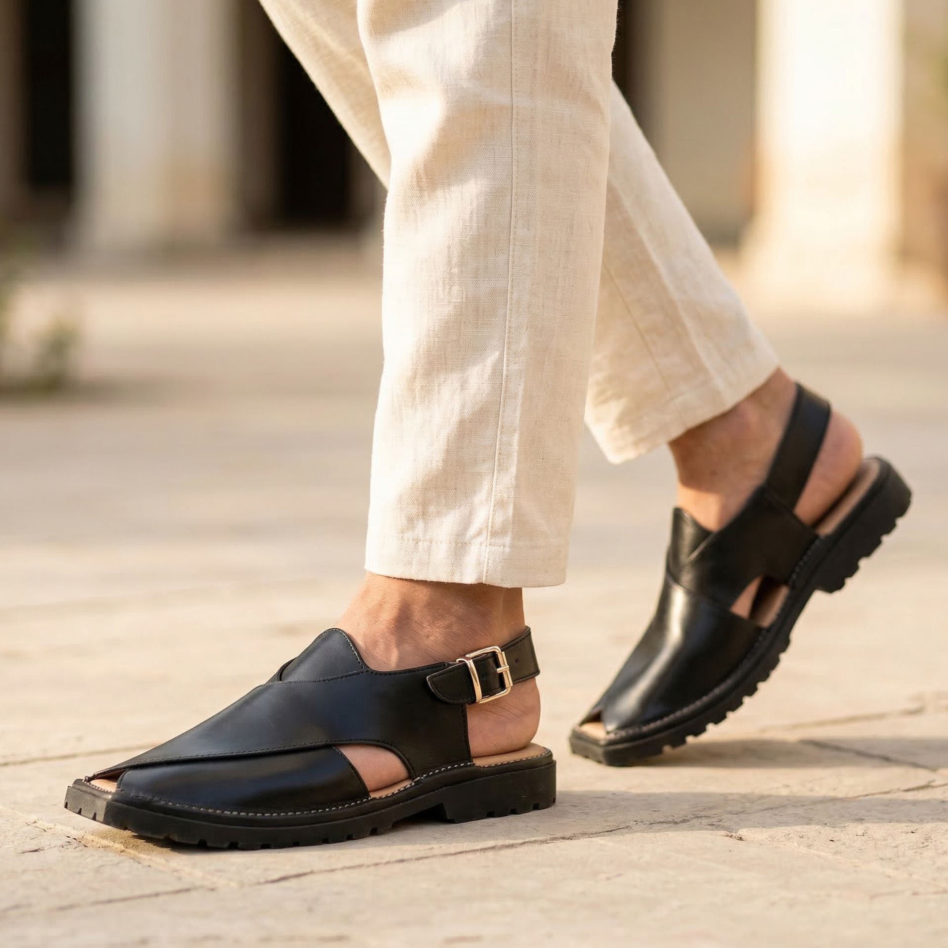 LEATHER PESHAWARI CHAPPAL - ATG0015 BLACK