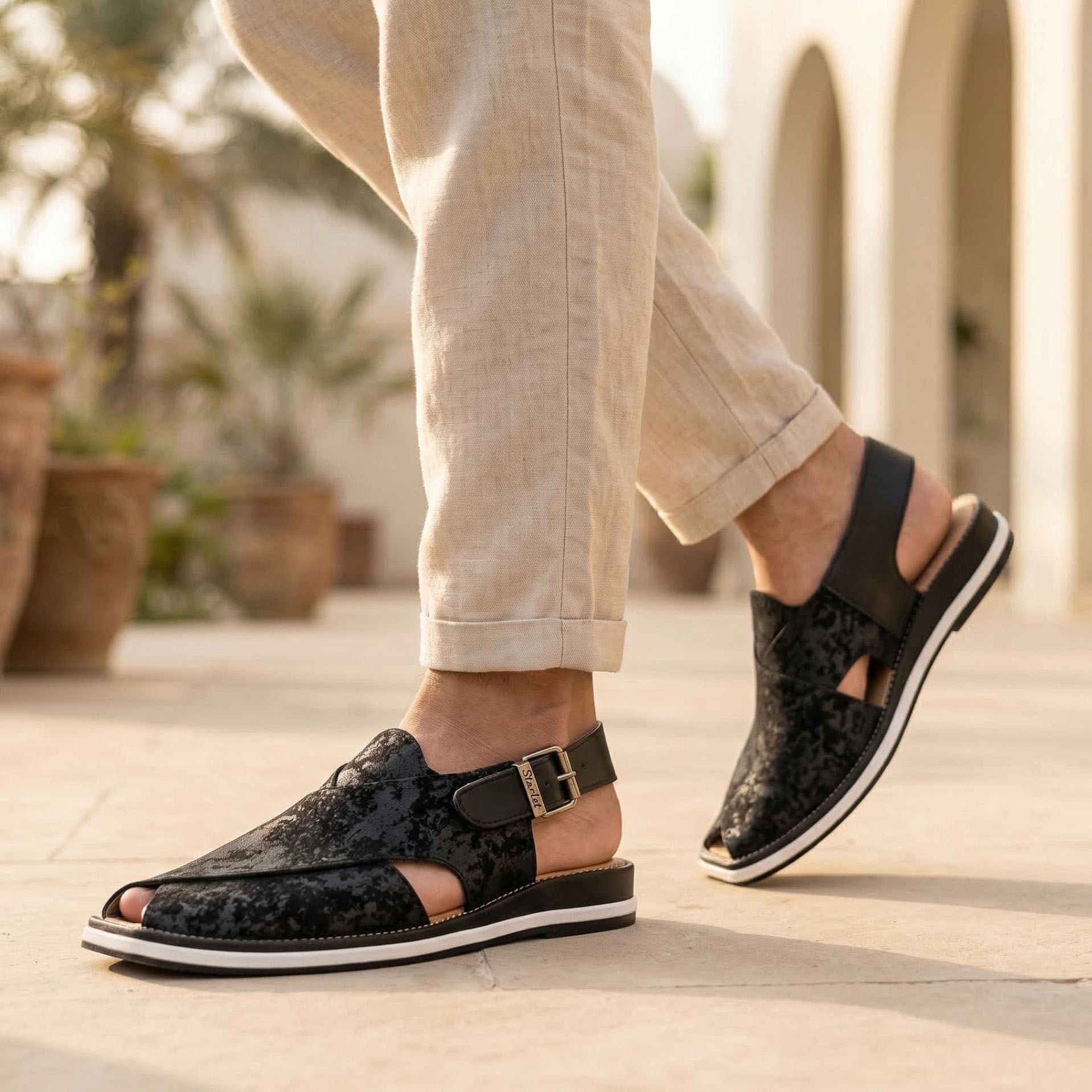 LEATHER PESHAWARI CHAPPAL - ATG0010 BLACK