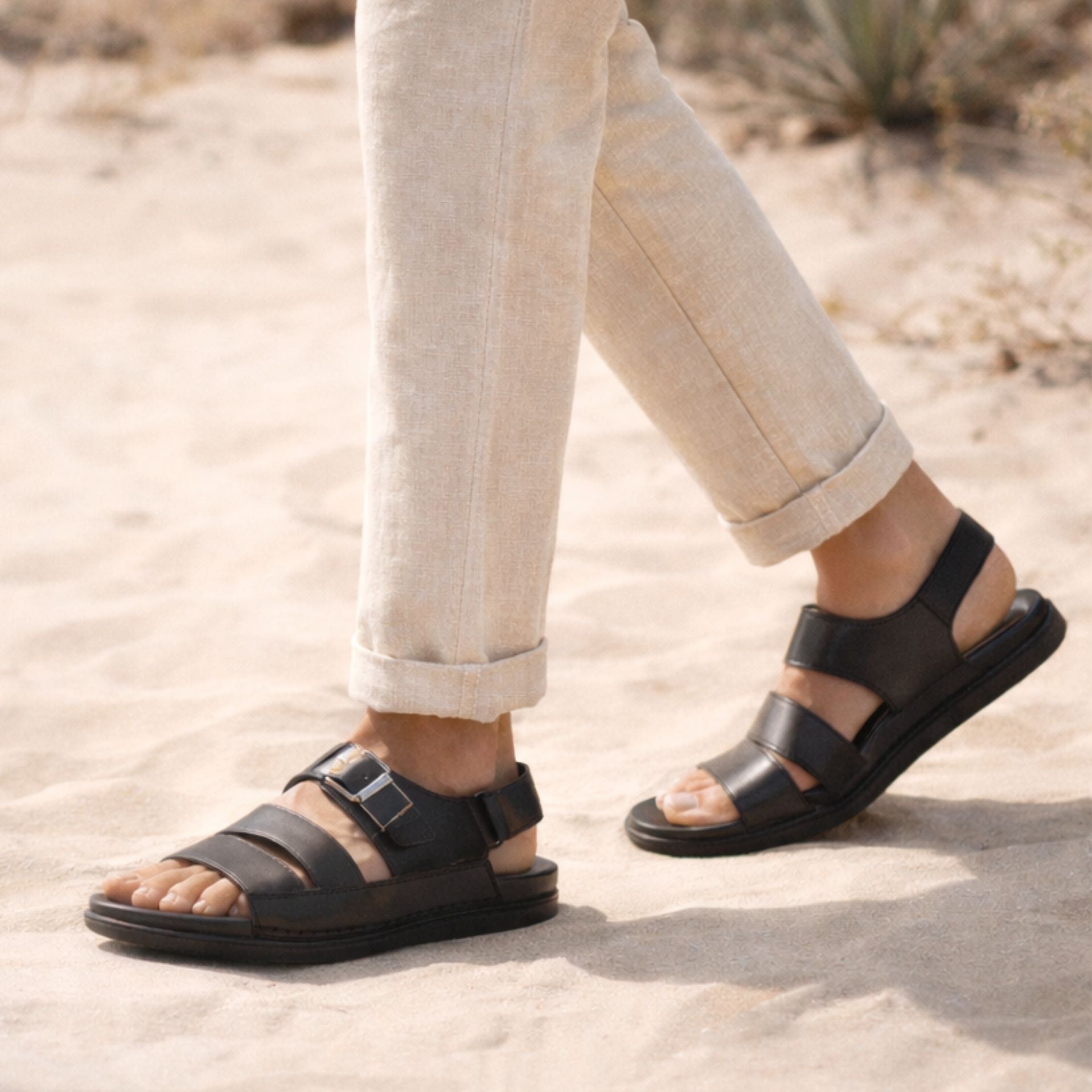 LEATHER SANDAL - AR-108 BLACK